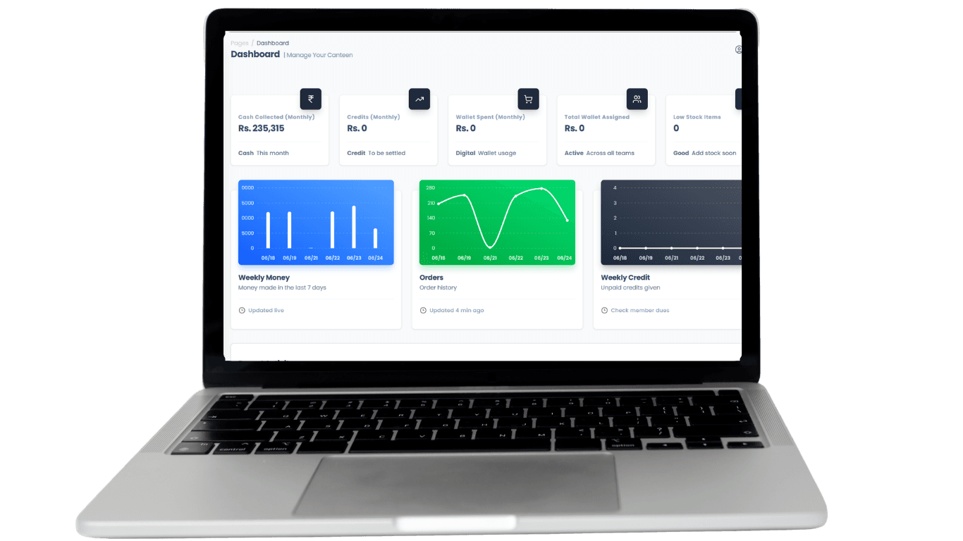 Custom software dashboard displayed on a laptop screen