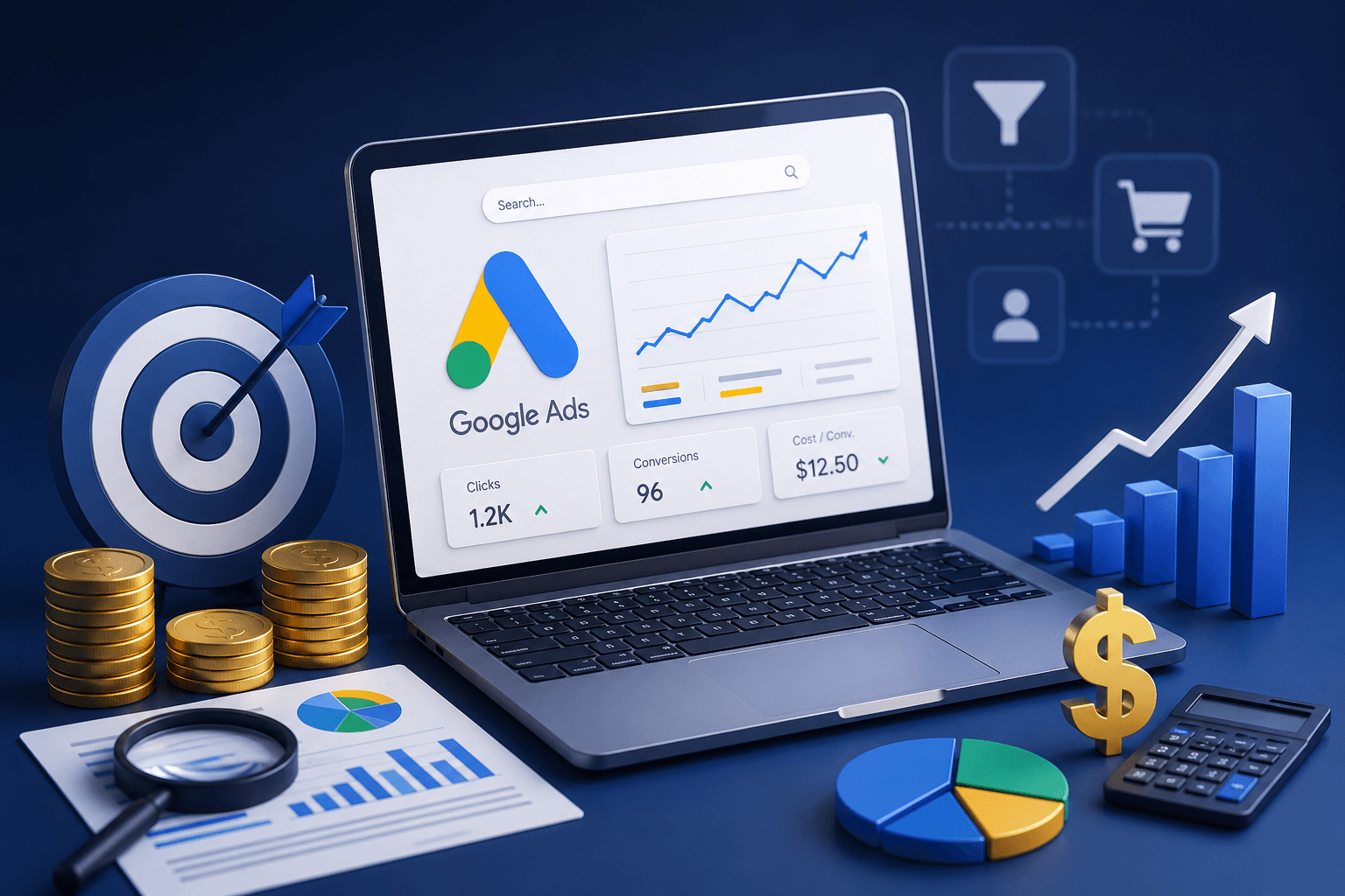 Digital advertising dashboard showing budget and conversion metrics